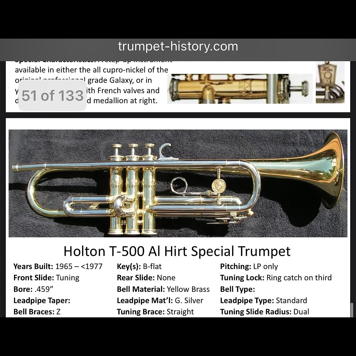Holton Al Hirt (T-500) Special Bb Trumpet SN 425599