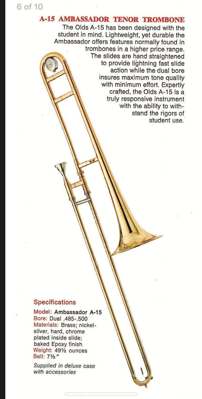 Olds Ambassador A-15 Bb Tenor Trombone (1949) (Los Angeles) SN 31531 (rare) (new lacquer - clear coat)