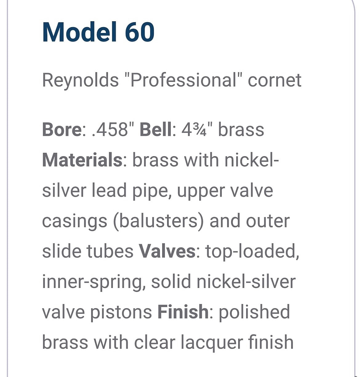 Reynolds Model 60 Bb Cornet SN 280046 (Professional)