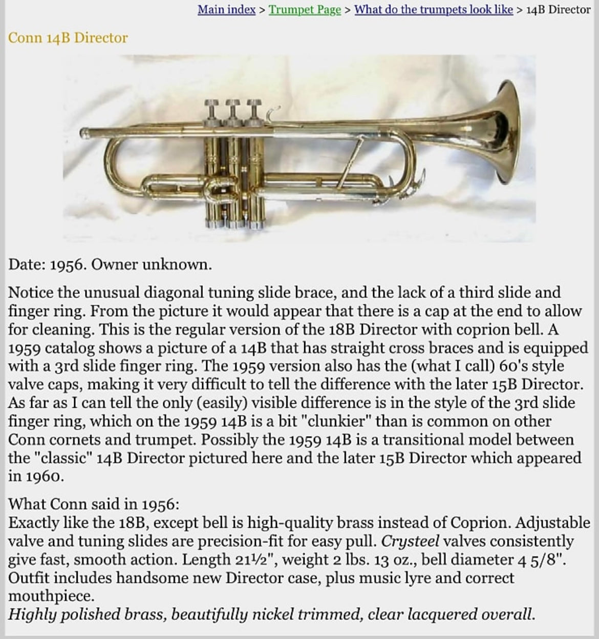 Conn 14B Director Bb Trumpet (1956) SN 640498 (new lacquer 100% - gold tint)