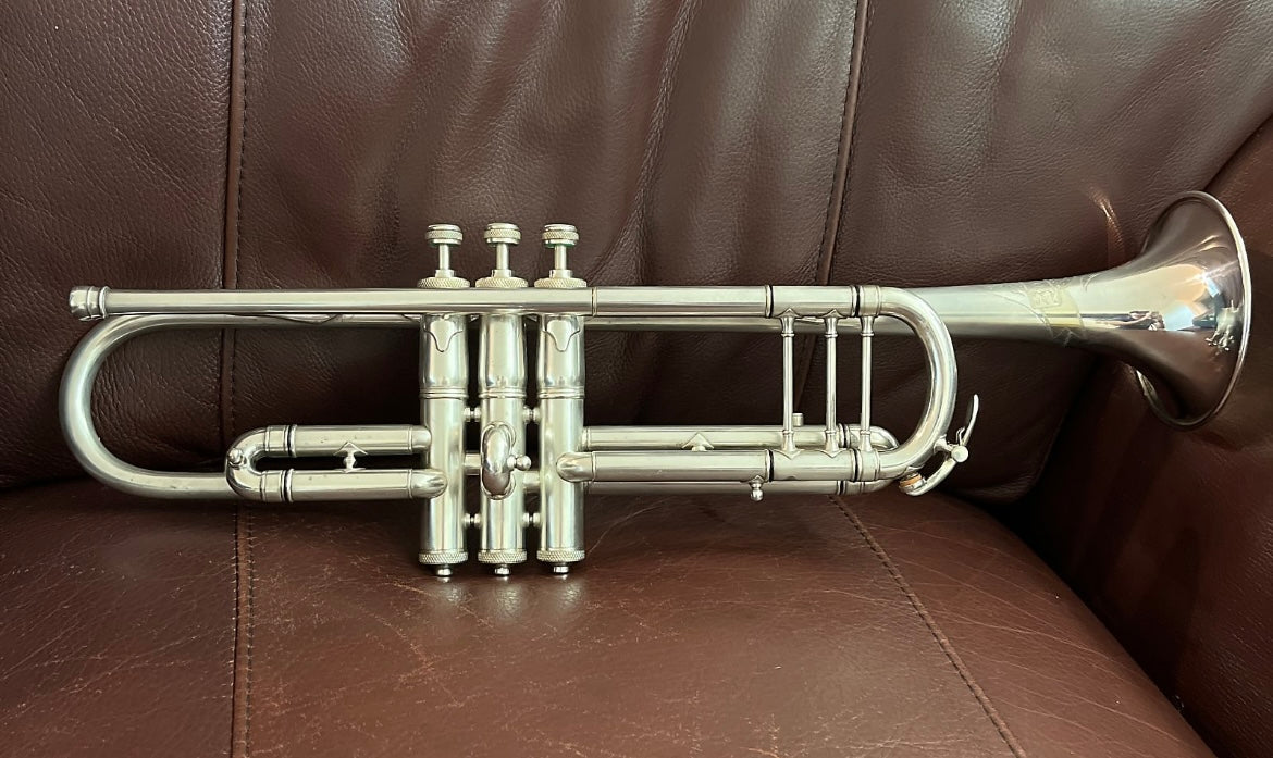 Buescher Model 9 Bb Trumpet (1921) (rare mute) (silver plated) (gold wash bell) (LP) SN 81491