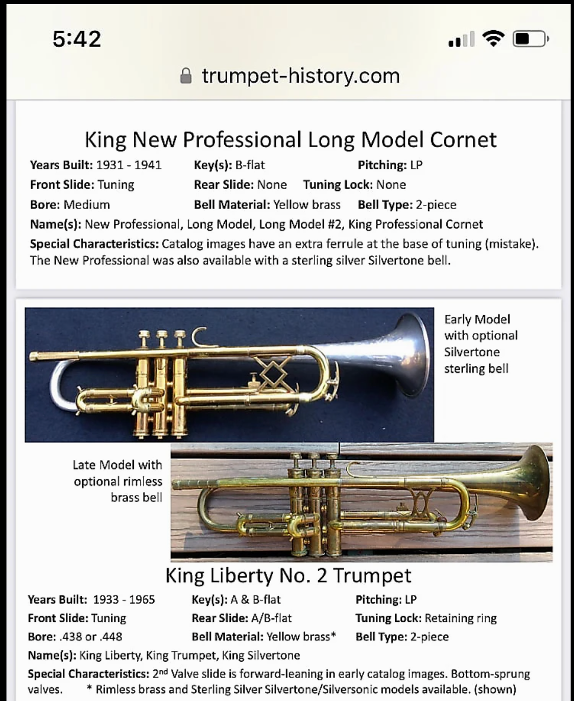 King Liberty Model No 2. A and Bb trumpet (1950) 301612